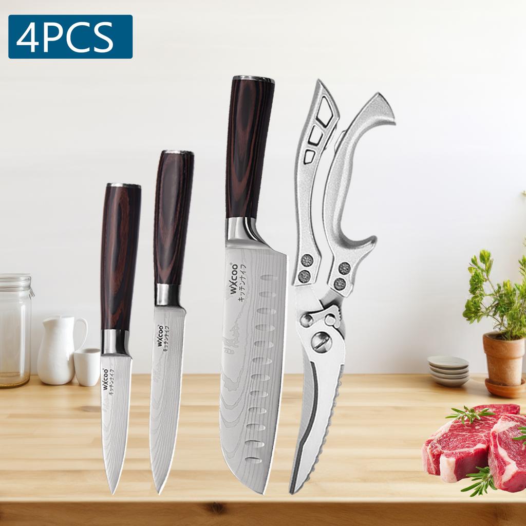 MultiPurpose Professional Kitchen Knives Japanese Santoku Knife BBQ Scissor Meat Cleaver Damascus Fruit Knife for Household