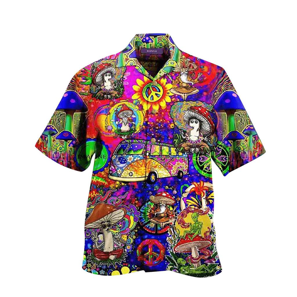 Men's Fashion Cool Cute Casual Hawaiian Print Casual Shirt Short Sleeve Top