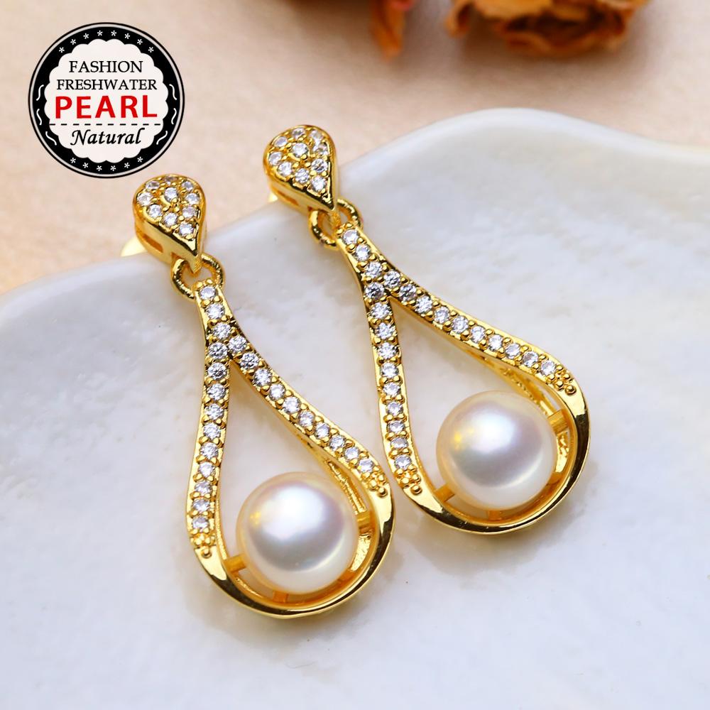 Natural Freshwater Earrings with Natural Pearls,Gold Plated Baroque Pearl Earring Fine Jewelry Wife Girl Birthday Gift