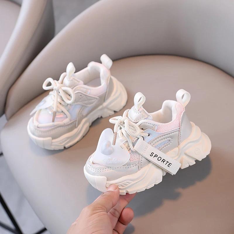 Girls' Sports Shoe 2024 Spring and Autumn New Children's Dad Shoes   Mesh shoes boy's Versatile Little White Shoes