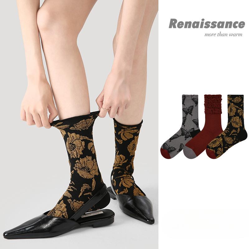 3 Pairs of Female Autumn Butterfly Flower Small Design Sense In The Tube Socks
