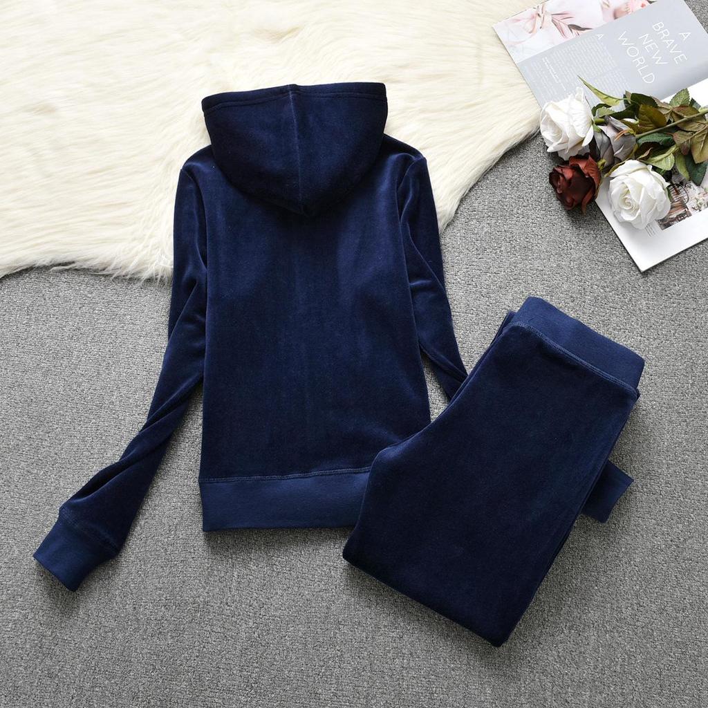 Women's Velvet Casual Sportswear Set: Solid Color Cardigan Hoodie & Slim Fit Sweatpants