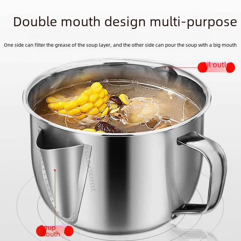 304 Stainless Steel Household Oil Filter Cup Soup Oil Separation Cup Yuezi Oil Separator Soup Pot Skimming Oil Filter Kitchen([without cover] 304 oil
