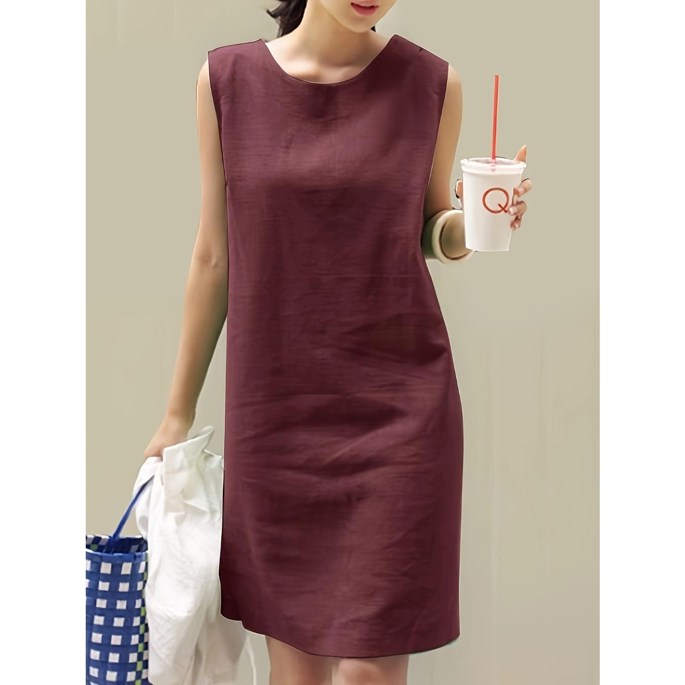 

Жіноча мода, літо, весна, однотонні повсякденні сукні без рукавів з круглим вирізом і високою талією XXL бордовий