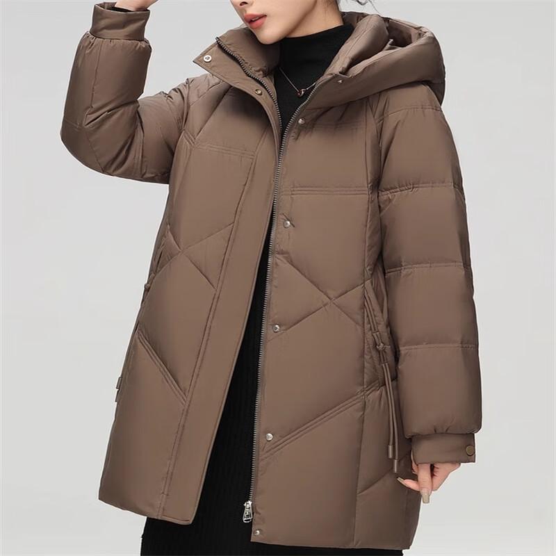 Xue Zhong Fei 2024 Winter Damen Midilange Daunenjacke mit Kapuze