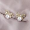 Top-Selling Faux Pearl Bow Stud Earrings for Women - Fashionable, Versatile, Sweet Style