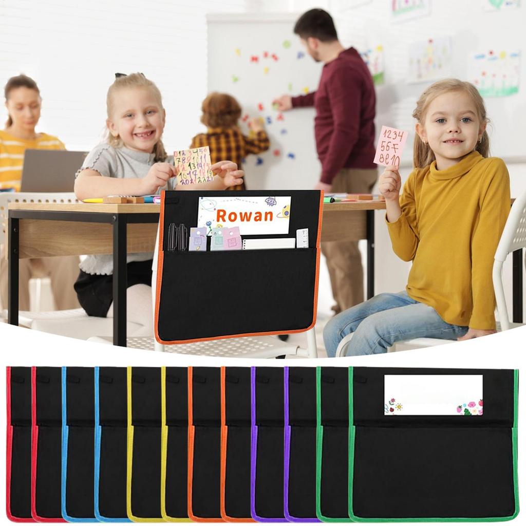 12pz Tasca Organizer per Schienale Sedia Scolastica con Slot per Etichetta e Tasche Multiple per Aula Scolastica