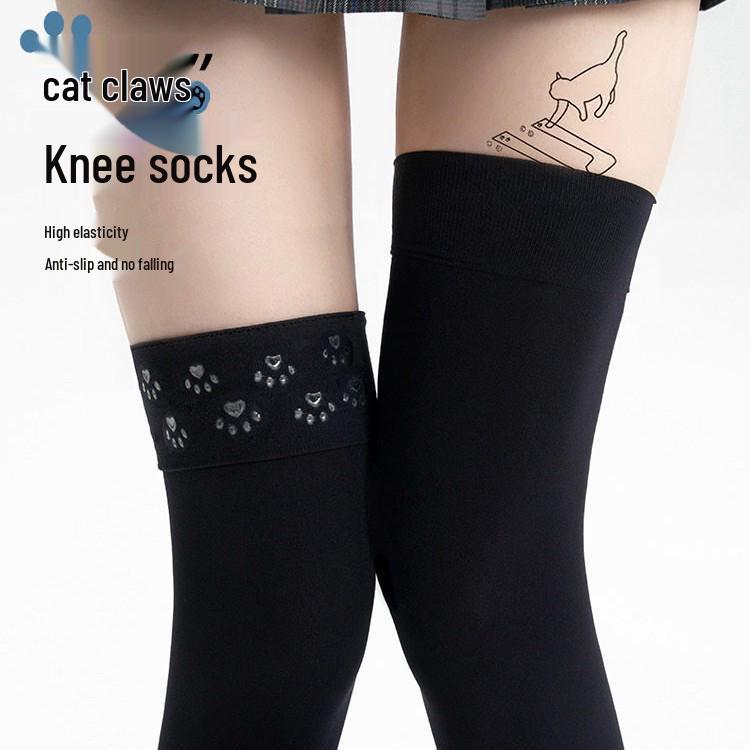 Spring & Autumn Thin Black Non-Slip Velvet Over-the-Knee Thigh High Japanese Silk Socks