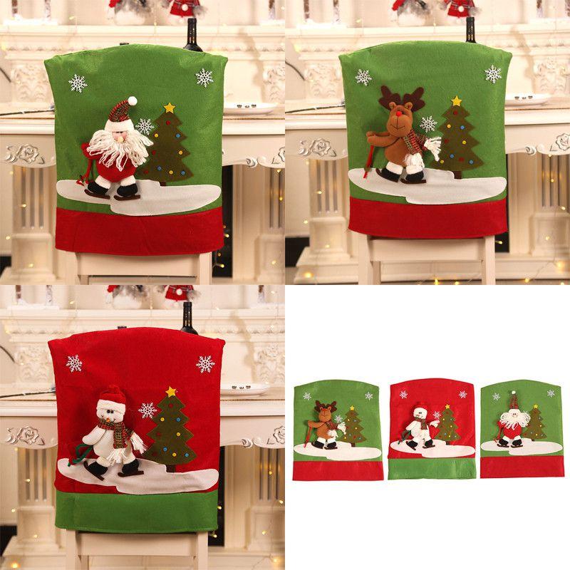Chair 3d Christmas Cover Home Dining Seat Decor Party Reindeer Santa Snowman