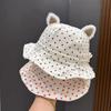 Niedlicher Blumenpunkt Schleifendruck Baby Bucket Hat mit Ohren Sommer Baumwolle Kleinkind Mädchen Fischerhut Outdoor Säugling Sonnenschutz Kappen