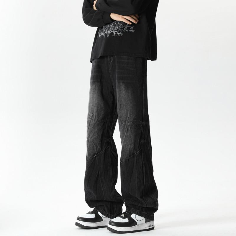 Autumn and winter new lightning pattern washed straight jeans men's American retro cleanfit trendy loose casual pants
