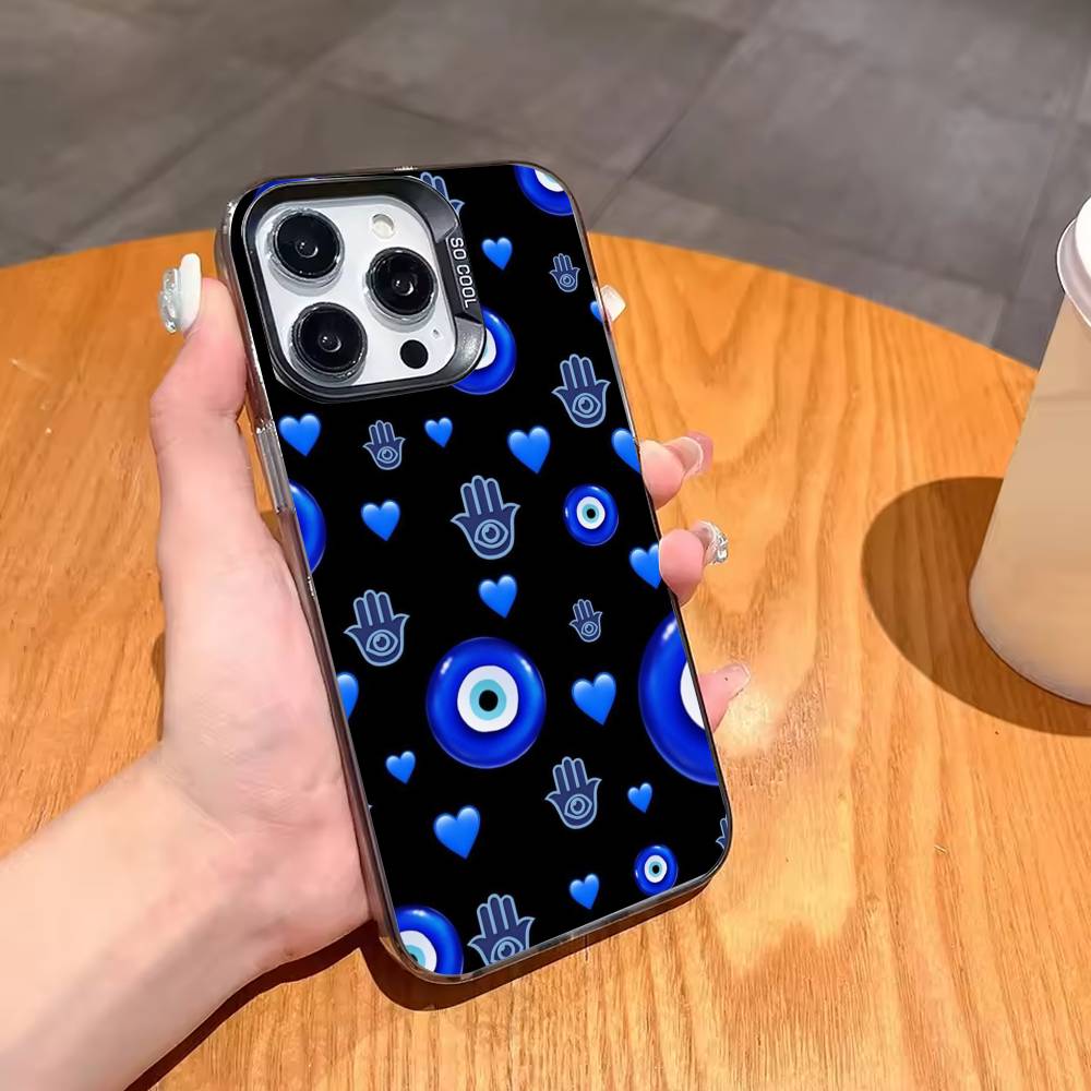 T-Turkish L-Lucky Blue Evil Eye Phone Case For iPhone17 16 15 14 13 12 Pro Max Grey Black Matte Laser Metallic Aurora Funda