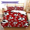 Black White Soccer Ball Pattern Red Background Print 3 Pieces Duvet Cover Set Football Sports Bedding Bedroom Home Decor Without Pillow Core Comforter