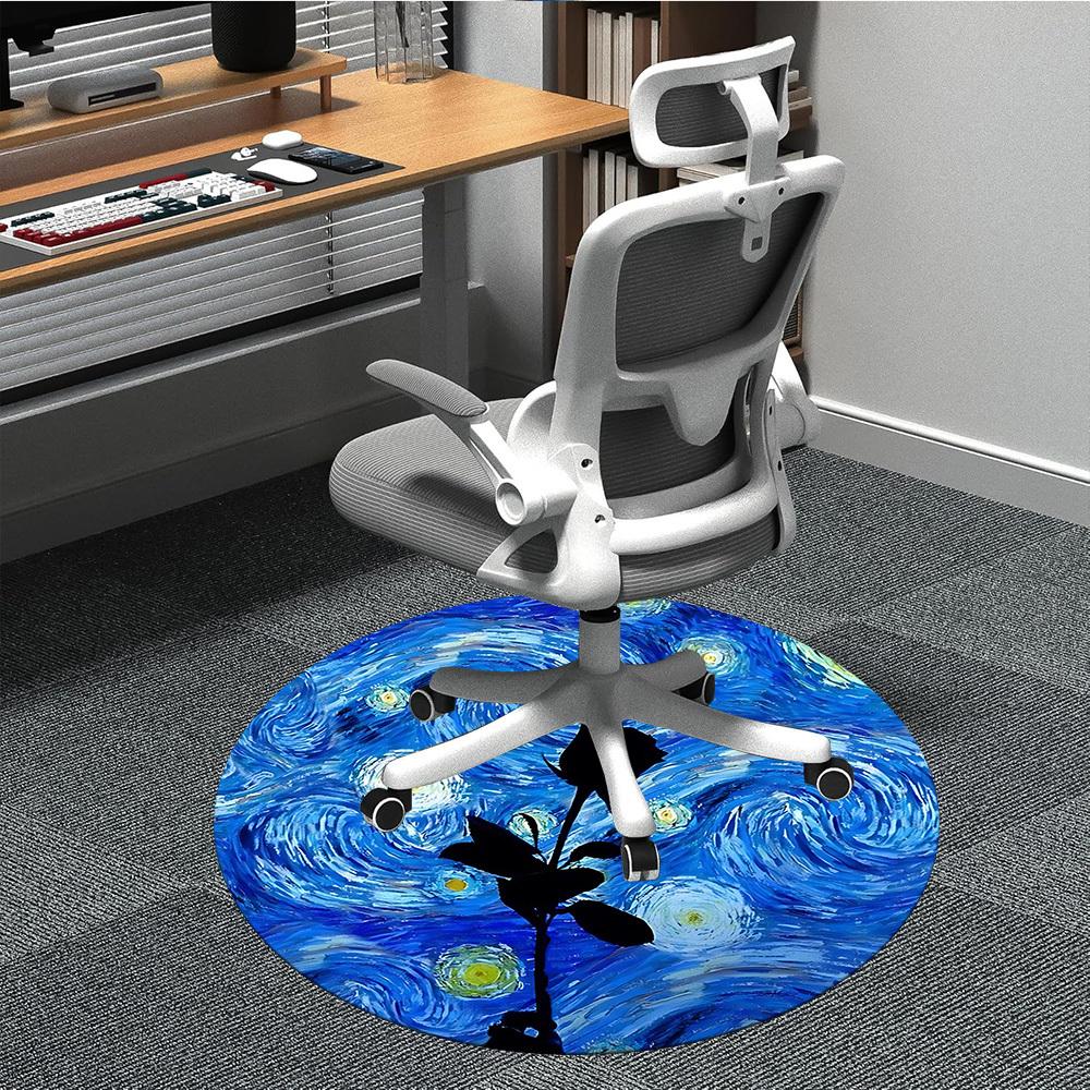1pc Starry Night Rose Chair Carpet for Office, Round Non-Slip Durable Large Size Office Carpet, Suitable for Office, Beautiful Decoration