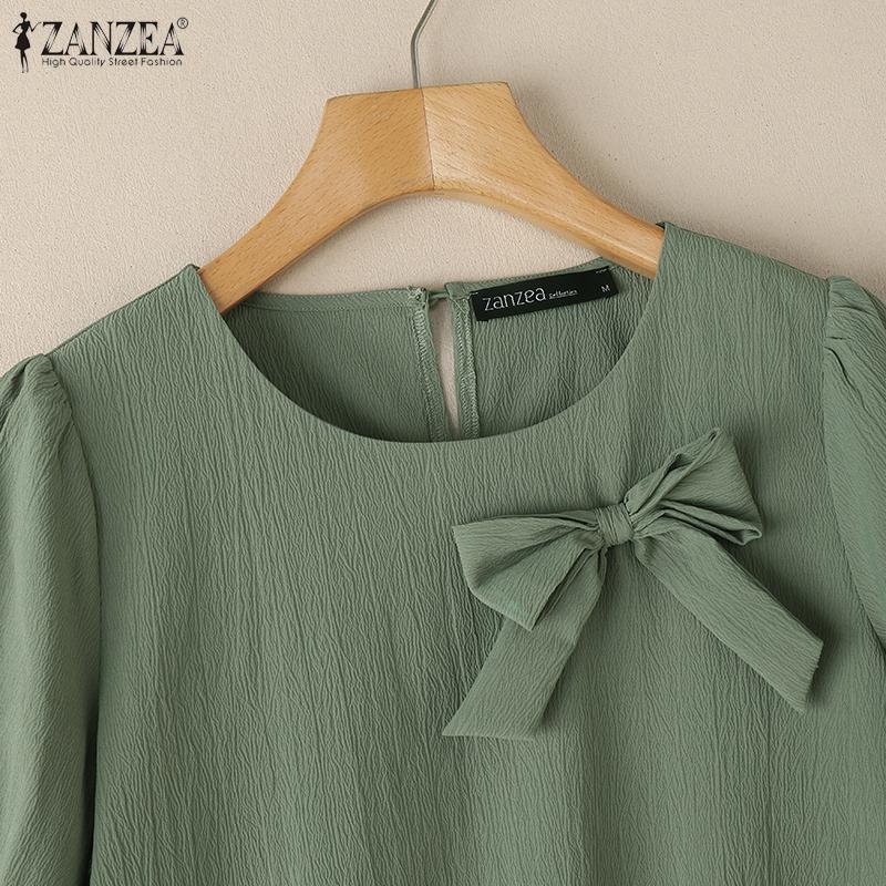 ZANZEA Women Casual Round Neck Summer Short Sleeve Blouse