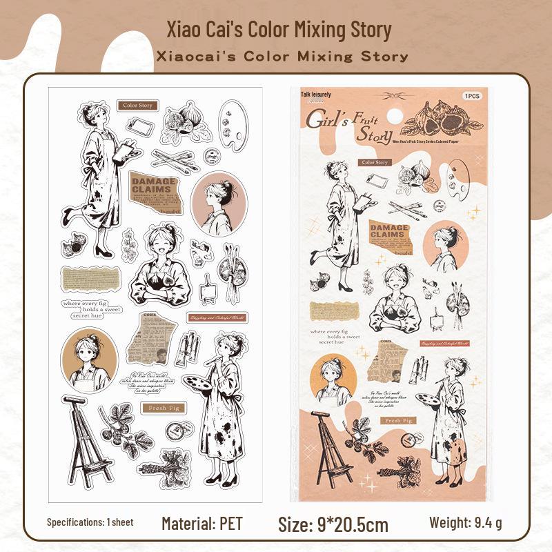 Yuxian Girl's Fruit Story Pet Stickers: Character-Themed Journal Decorations (6 Designs)