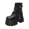 10CM Damen Herbst Winter Leder Stiefeletten Absätze Klobige Plateaustiefel Neue Rutschfeste Motorradschuhe Frau Punk Stiefel