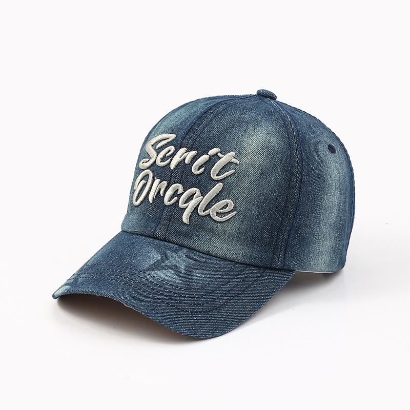 Alphabet denim baseball cap summer hat women's sunscreen cap fashion out of the street curved brim adjustable cap tide