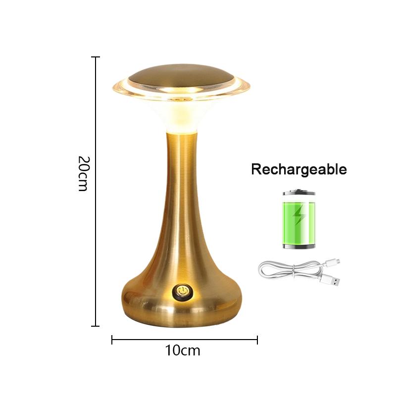 

Настільна лампа Світлодіодний сенсорний сенсорний настільний нічник Перезаряджувана бездротова лампа для читання для ресторану, готелю, бару, спальні, декору золотий