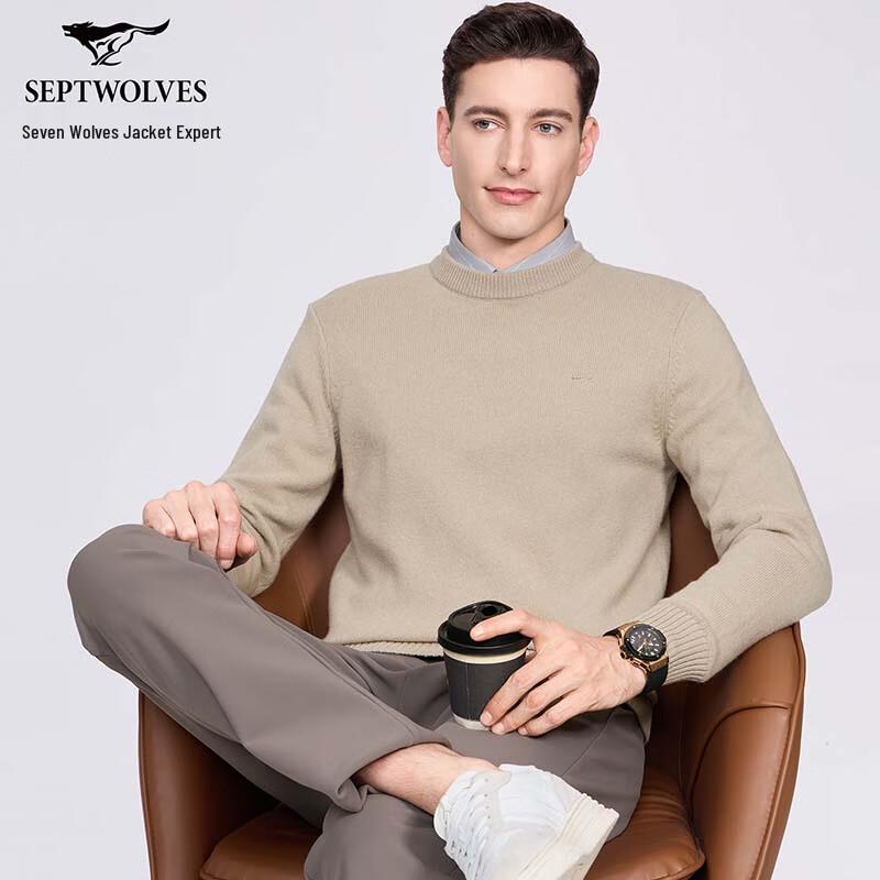 SEPTWOLVES Men's Winter Round Neck Wool Blend Sweater