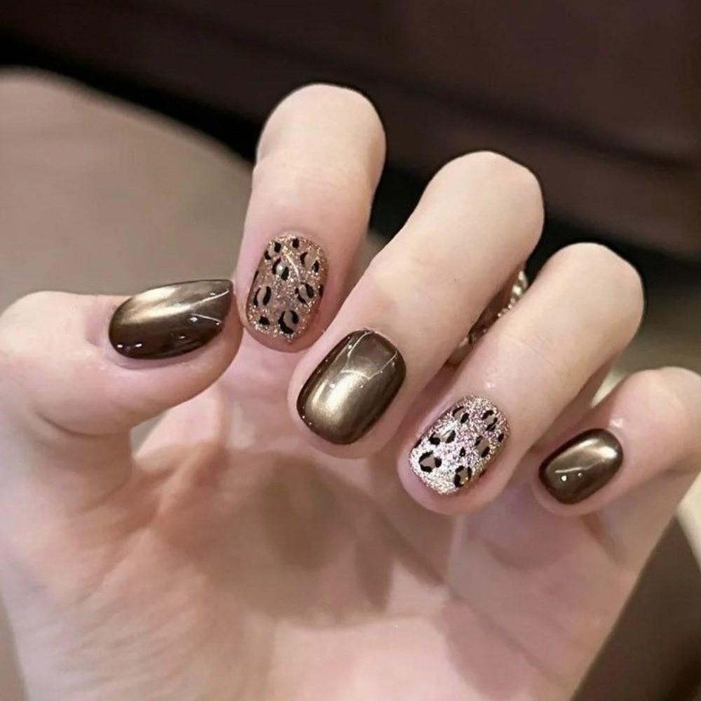 Brown Black Pink Colors Leopard Print Nail Stickers Self-Adhesive Nail Sliders  DIY Nail Decoration