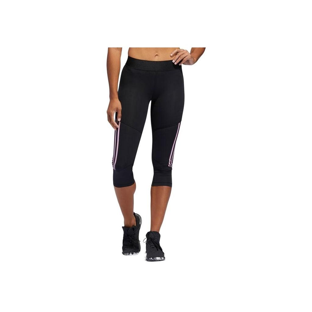 adidas Elastic Slim Fit Striped Retro Sports Casual Pants Women Bottoms Black DW9928