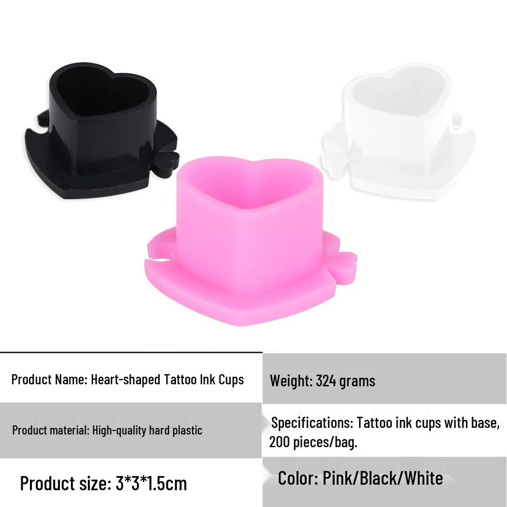 200 Heart-Shaped Tattoo Ink Cups with Base - Plastic Pigment Containers for Tattoo Art