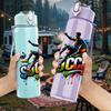 1PC Color Splash Soccer Player Print 750ml Color Plastic Sports Water Bottle Leakproof Flip Straw Lid Suitable for Sports Office Home Use
