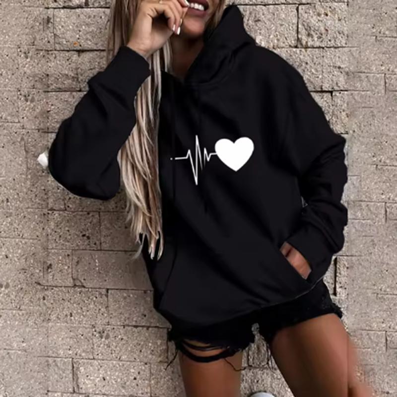 Simple Love Pattern Women's Pullover Fashion Casual Fun Print Hooded Sweatshirt Loose Sports Tops Pullover Couple Style CYXX025