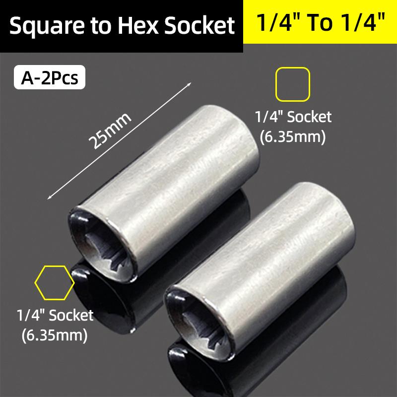 Socket Adapter Head 1/4 Inch Square Drive To 1/4 Hex Socket Adapter Converter Adapter Wrench Quick Change Hand Tool Accessorie