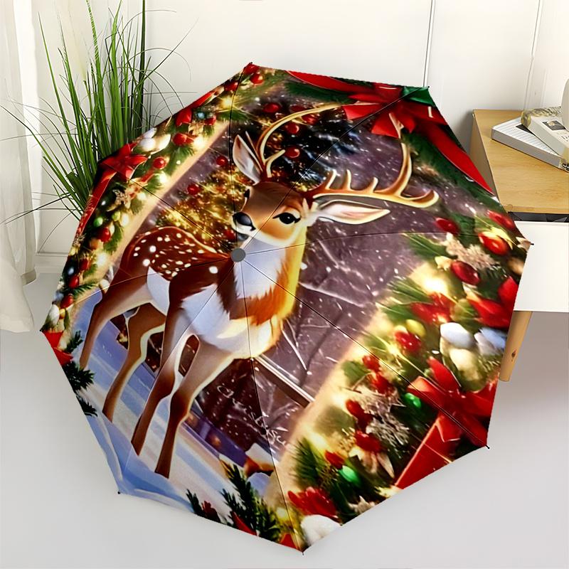 

1pc Christmas Deer Automatic Opening and Closing Practical Umbrella, Lightweight 3-Fold, With Cute Cartoon Characters, Suitable for Home, Outdoor and