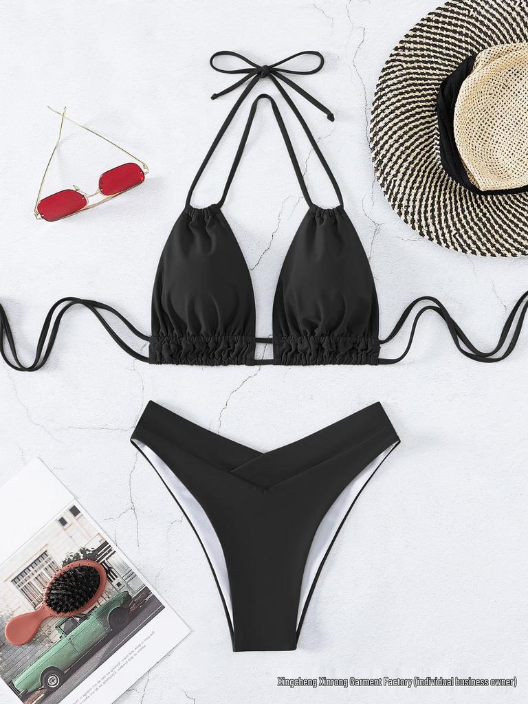 2025 Stylish Chain-Detail Split Bikini Swimsuit - European/American Women's Swimwear