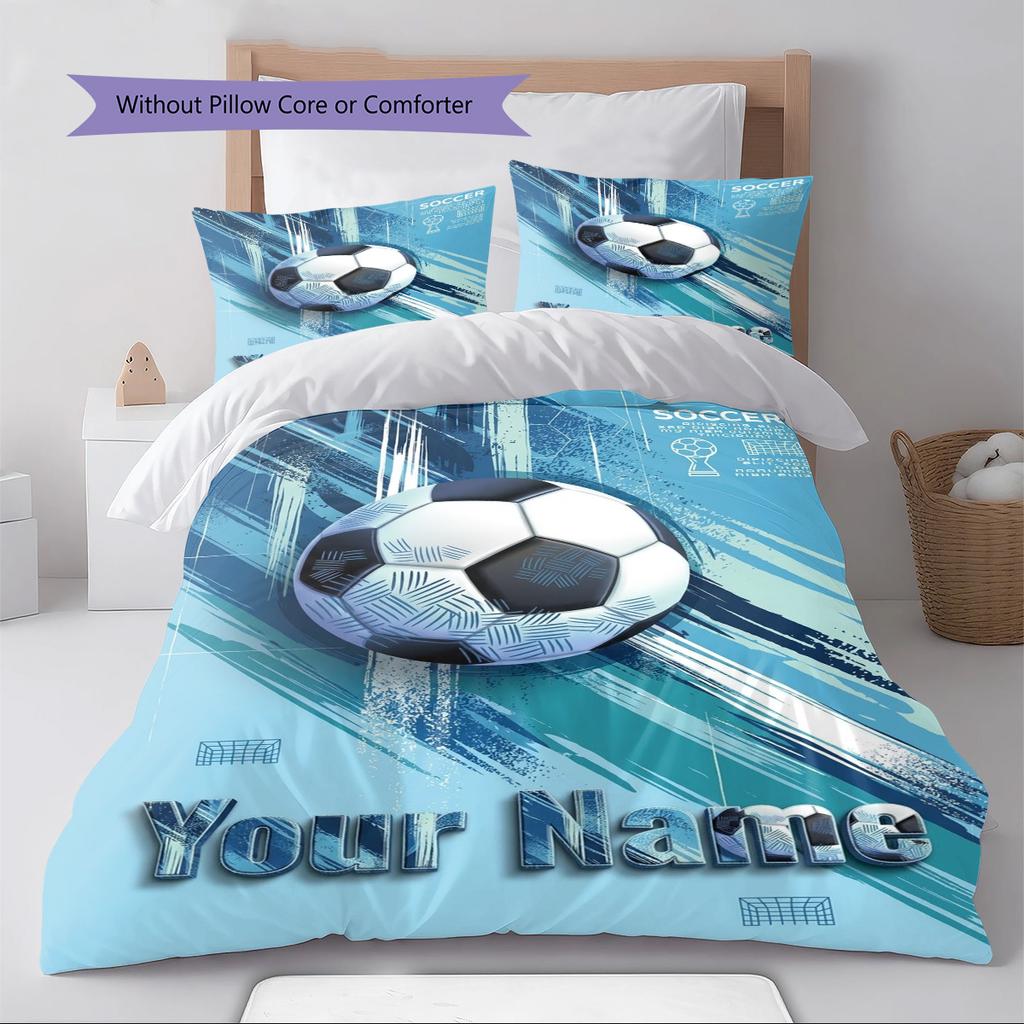 Name Custom Soccer Pattern Bedding Set Quilt Cover Pillowcase Home Decor Gift (1 * duvet cover + 2 * pillowcase, without core)