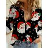 Magliette da Donna a Maniche Lunghe con Stampa 3D di Babbo Natale per Natale Blusa Natalizia Casual per Festa Top con Bottoni da Donna