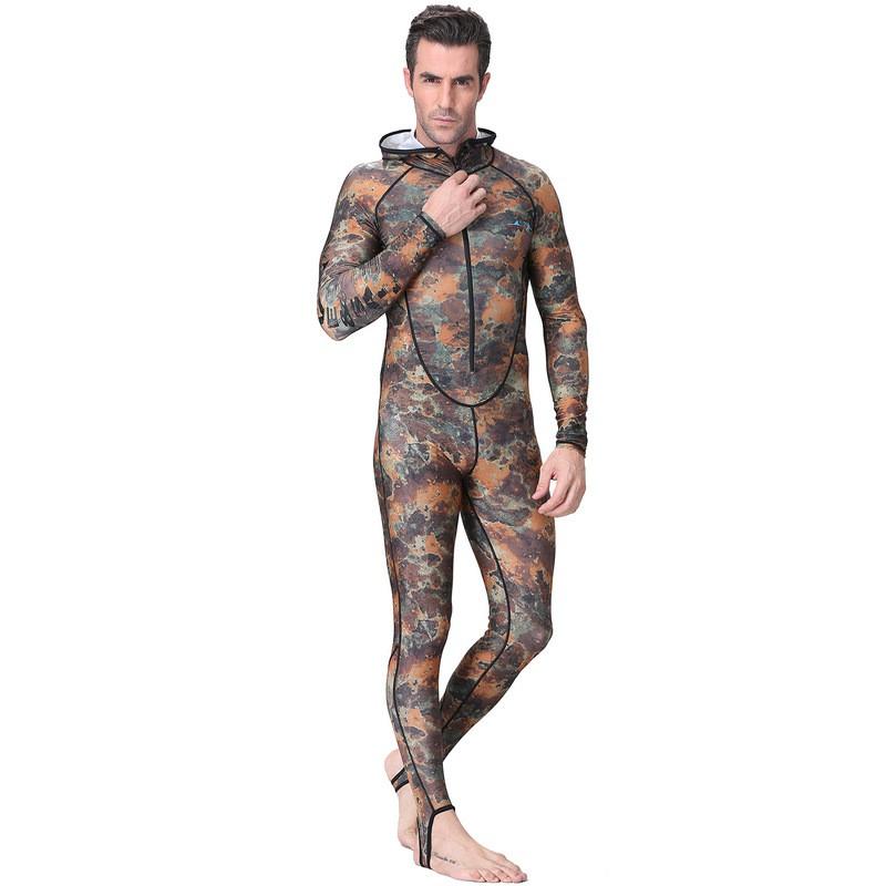 Mens Camo Rash Guard Full Body UV Protection Dive Suit With Hood Surfing Snorkeling Swimming Water Sports