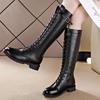 Mais bottes Martin au genou pour femmes 2025 hiver nouvelles bottes simples velours étudiant longues bottes fines à lacets version coréenne bottes pour femmes