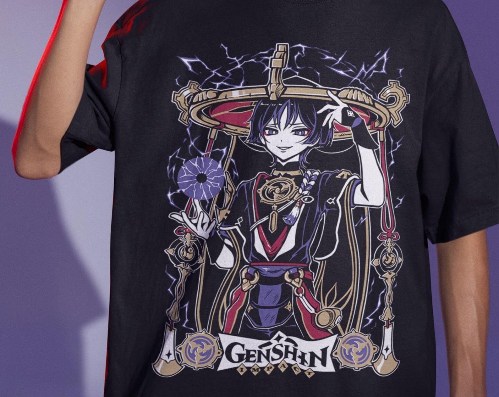 Унисекс Футболка Genshin Impact - Скарамуш / Странник / Куникудзуси, Японское Аниме Genshin Impact, Игровая Футболка, Футболка Аниме Ваифу S