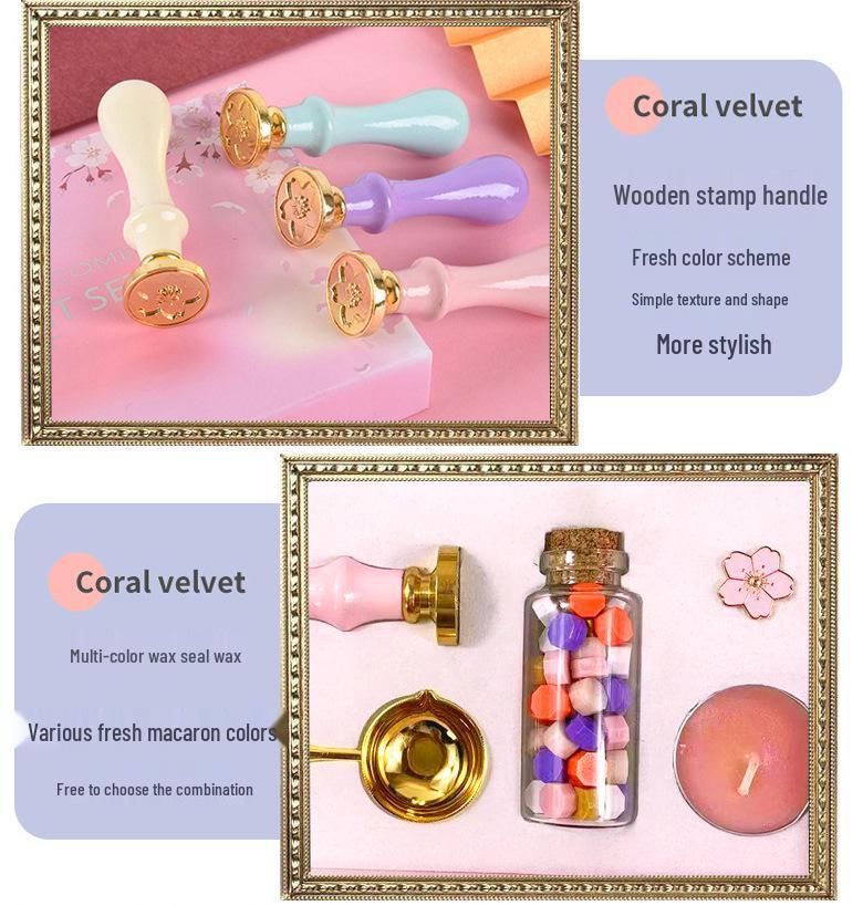 Cherry Blossom Wax Seal Stamp Gift Set: Copper Head, Mixed Color Wax, Spoon & 6-Piece Kit