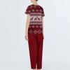 Women's Christmas Print Short Sleeve Scrub Two-Piece Set with Pocketed Top and Pants