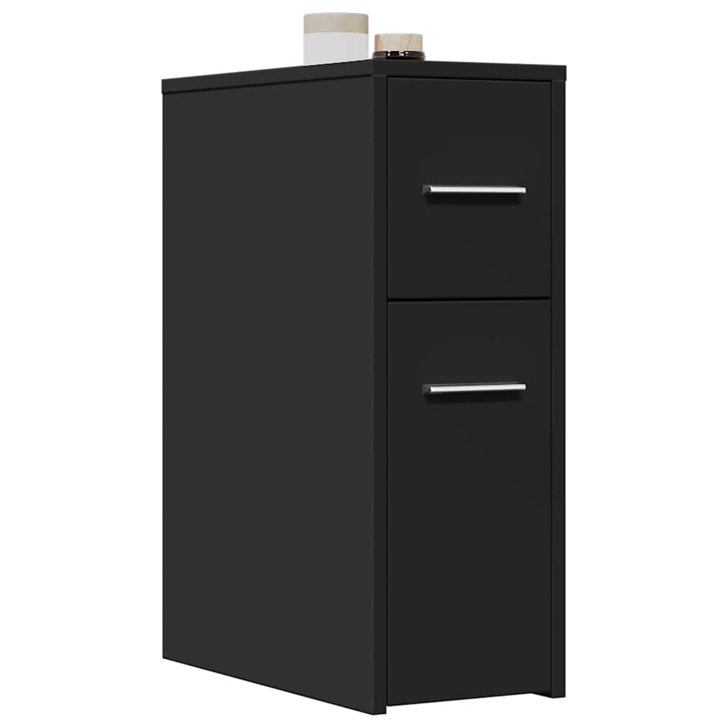 Narrow Bathroom Cabinet with Casters Black Particleboard