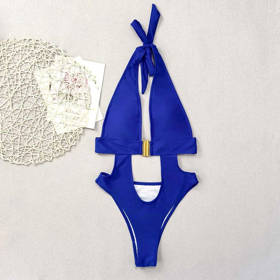 ביקיני חדש בצבע אחיד שלם V עמוק סקסי עיצוב אבזם מכירה חמה