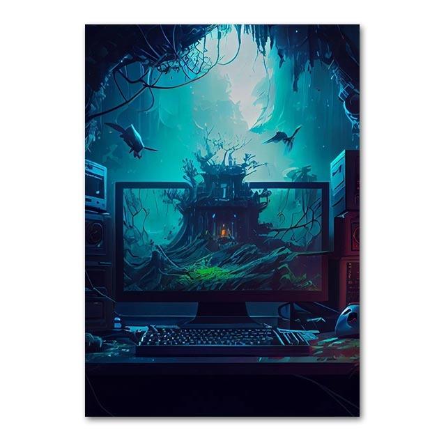 Game Art Canvas Printmaking Punk Explosion Controller Poster Game Controller Arcade Game Wall Art Esports
