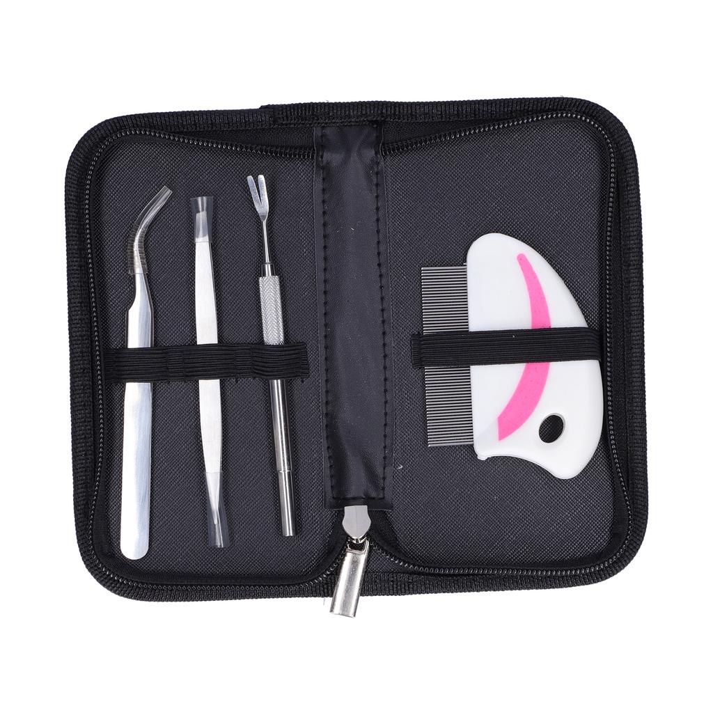 Set da 4 Pezzi in Acciaio Inossidabile Strumento Rimuovi Zecche per Animali Trattamento Pulci Forchetta Pidocchi Pinzetta Pettine