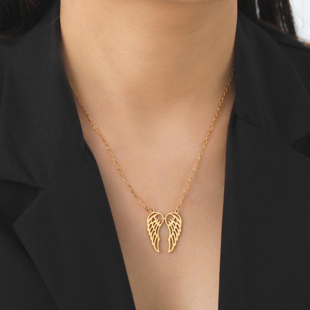 Hollow Angel Wings Pendant Necklace Women Stainless Steel Neck Chain Choker Trend Wedding Jewelry Birthday Gift