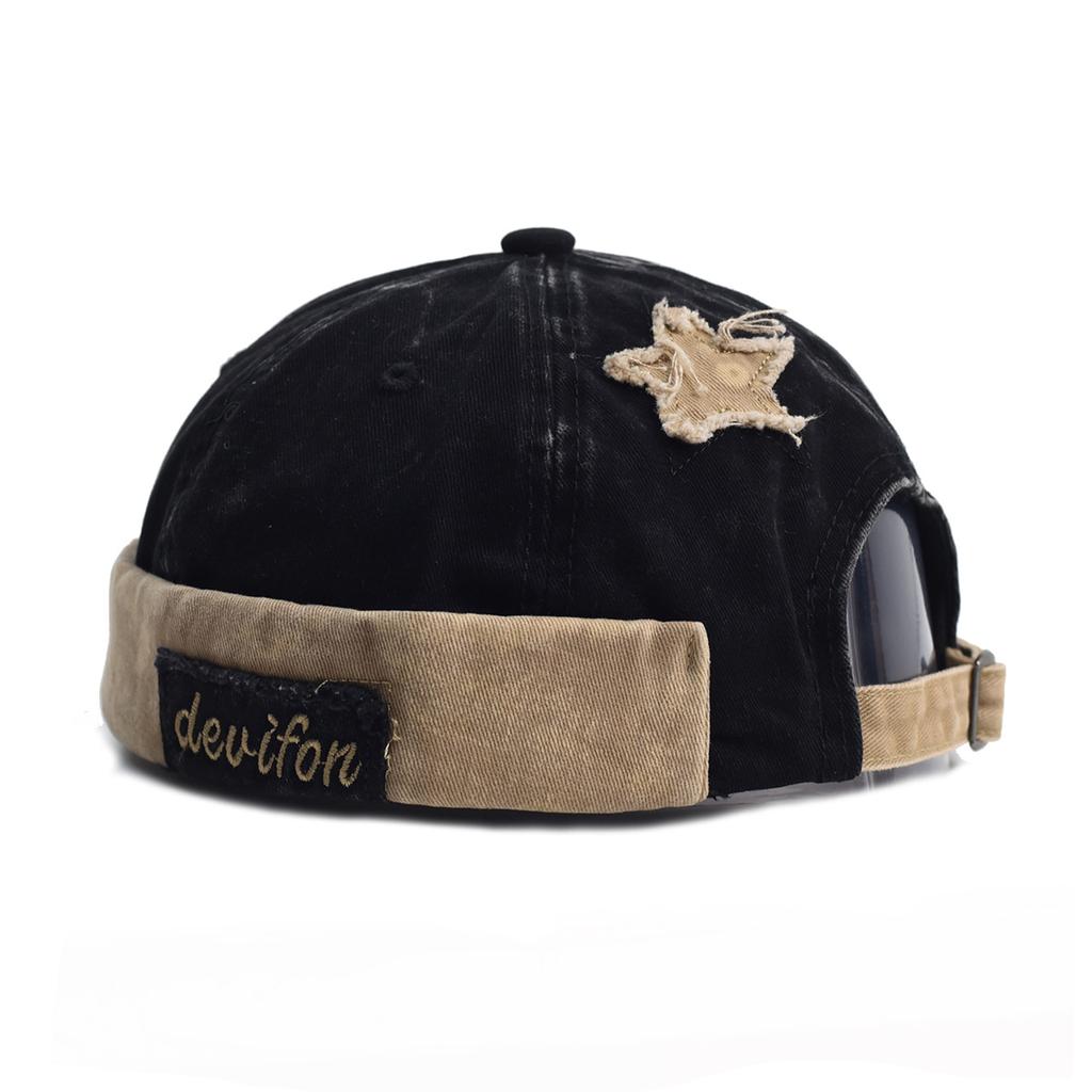 Retro Washed Color Docker Cap Without Visor Star Splicing Brimless Caps Letter Adjustable Beanie Hat Vintage Style Hip Hop