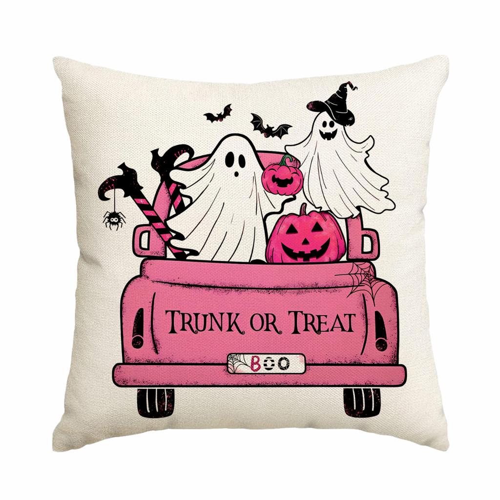 1pc Pink Cushion Cover with Lovely Ghost Words Pattern Kids Boy Girl Festival Gifts Holloween Party Living Room Couch Decoration