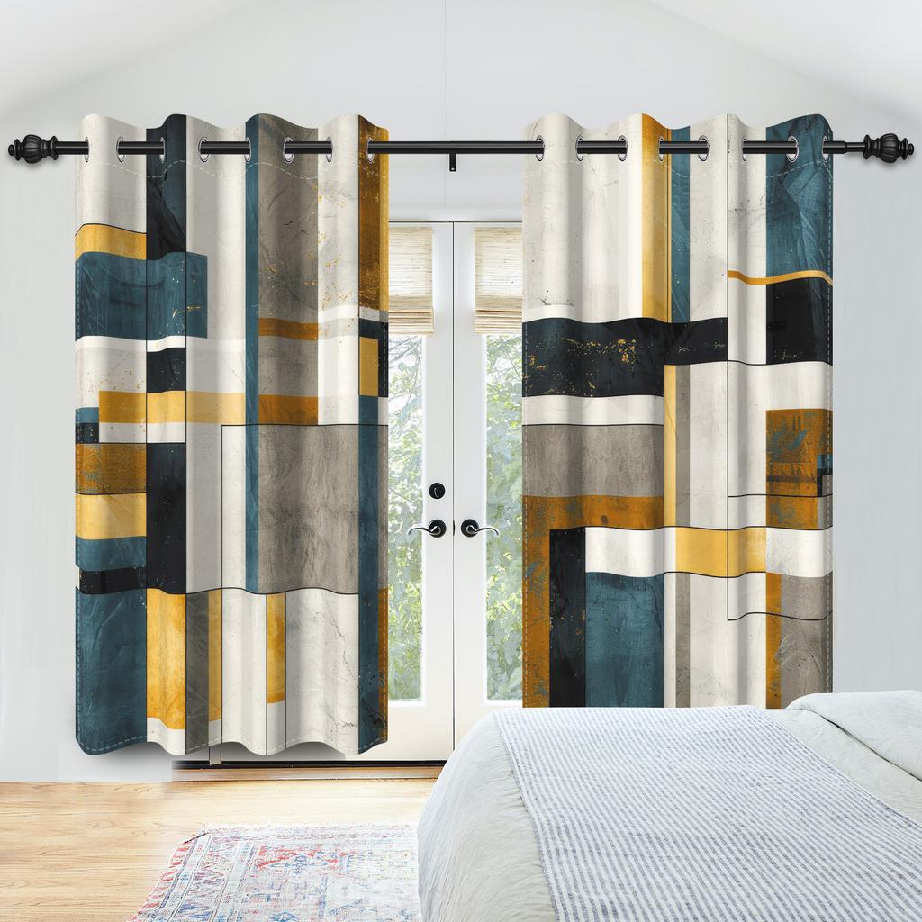 Blackout Abstract Geometric Art Curtains Multicolor Bedroom Living Room Kitchen Decorative Top Curtain Modern Polyester With Grommet Washable Ready