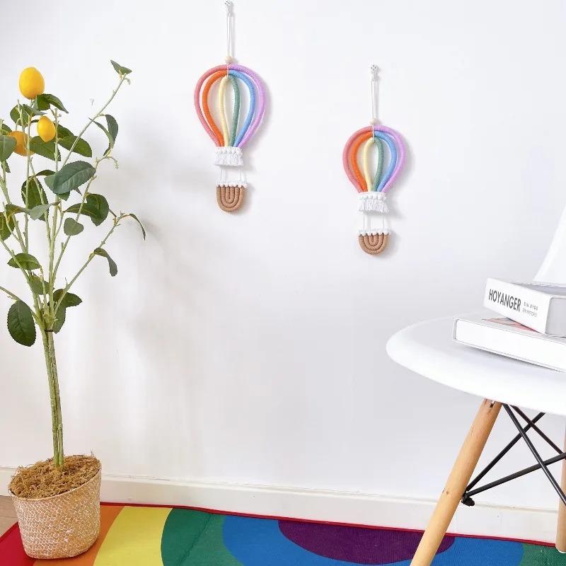 INS Macrame Rainbow Hot Air Balloon Hanging Decoration Rainbow Balloon Wall Decor for Kids Room Scandinavian Room Decor
