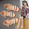Kids Beach Shoes Non-slip Soft Sole Girls Roman Sandals Ethnic Style Bohemia 2025 New Fashion Children Princess Shoes Back Zip