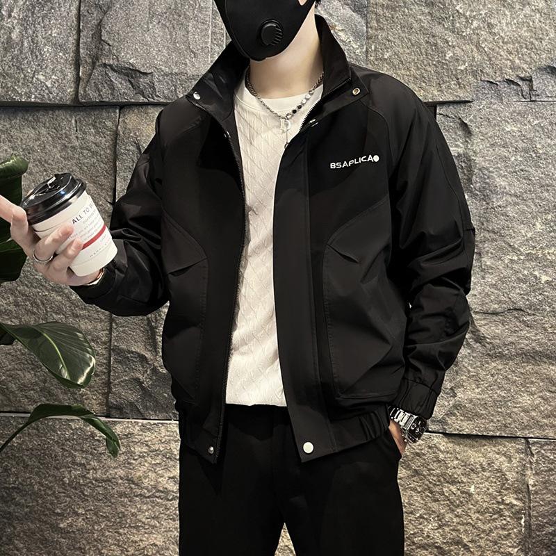 Frühling und Herbst Schicke Arbeitsjacke Herren Neue Trendige Bestickte Lässige Baumwoll Stehkragenjacke Herrenbekleidung